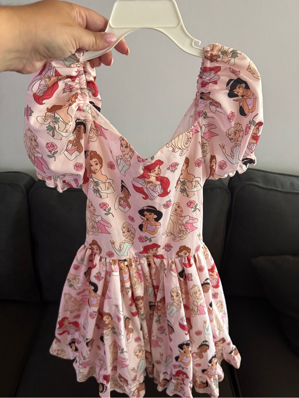 Pink Disney Princess Print Puff Sleeve Dress